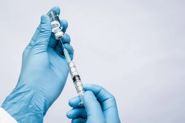 Female Doctor Holds Syringe Bottle Vaccine Coronavirus Cure Concept Fight — Stock Photo, Image