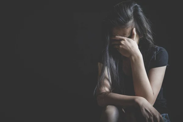 Young Depressed Woman Domestic Violence Rape Stop Abusing Violence Human — Stock Photo, Image