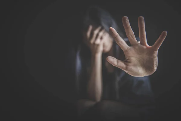 Woman Making Stop Gesture Hand Stop Drugs Stop Violence Children — Stock Photo, Image