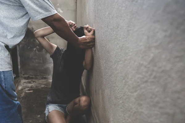 Violent Young Man Threatening His Girlfriend Stop Sexual Harassment Violence — Stock Photo, Image