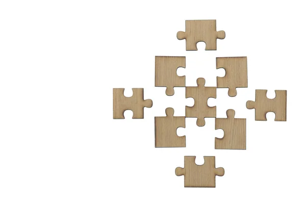 Puzzle Legno Pezzi Puzzle Ultimo Puzzle Isolato Sfondo Bianco — Foto Stock