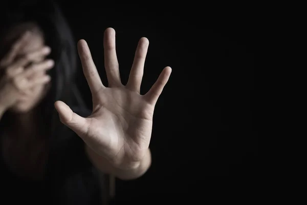 Woman Hand Sign Stop Abusing Violence Human Trafficking Stop Violence — Stock Photo, Image