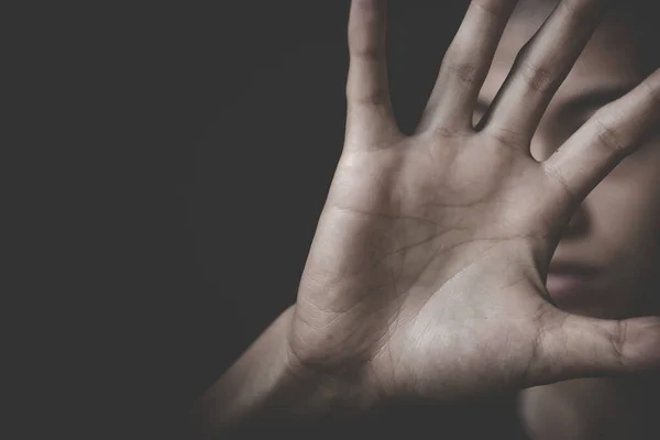 Vrouw Stak Haar Hand Voor Ontmoediging Campagne Stopt Geweld Tegen — Stockfoto