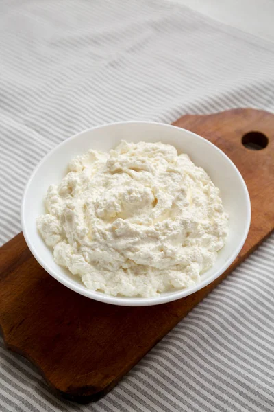 Tasty Ricotta Cheese White Bowl Side View Copy Space — Stock Photo, Image