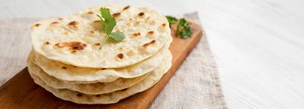 Homemade Roti Chapati Flatbread Rustic Wooden Board White Wooden Background — Stock Photo, Image