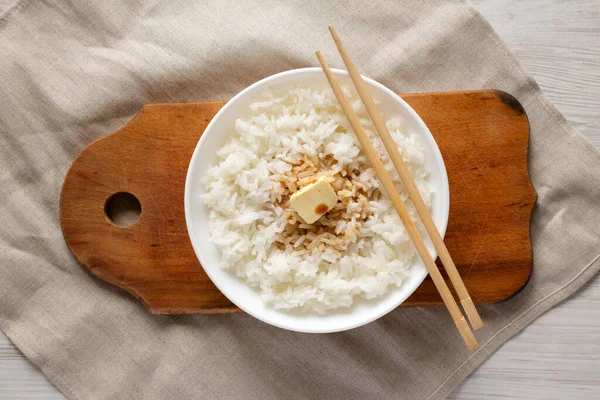 Homemade Japanese Butter Sauce Rice Top View Flat Lay Overhead — Stock Photo, Image