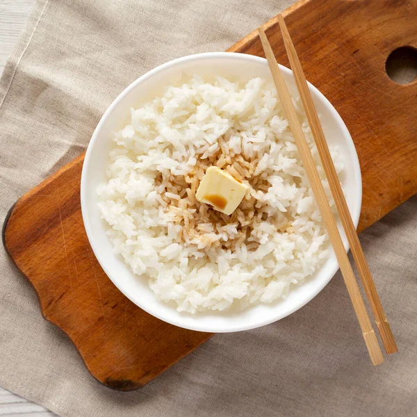 Homemade Japanese Butter Sauce Rice Top View Flat Lay Overhead — Stock Photo, Image