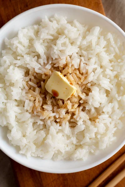 Homemade Japanese Butter Sauce Rice Top View Flat Lay Overhead — Stock Photo, Image