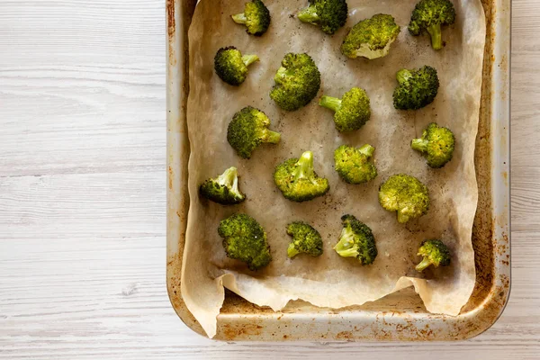 Homemade Roasted Broccoli Salt Pepper Top View Flat Lay Overhead — Stok fotoğraf