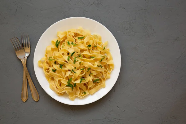 Homemade One Pot Garlic Parmesan Pasta Parsley Top View Flat Stock Image