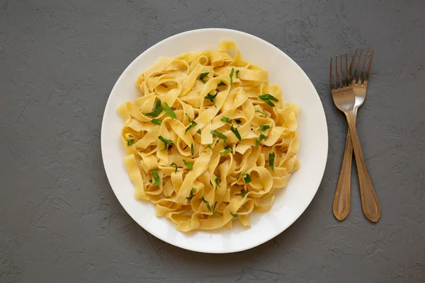 Homemade One Pot Garlic Parmesan Pasta Parsley Top View Flat Stock Image