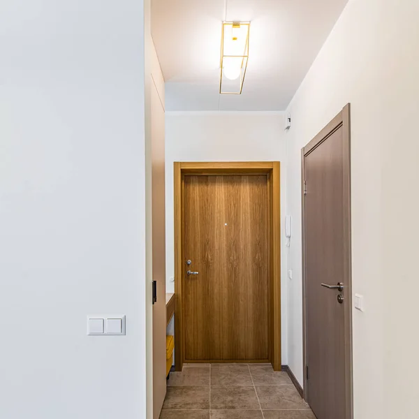 Interior modern apartemen baru. Aula masuk. Pintu kayu. — Stok Foto