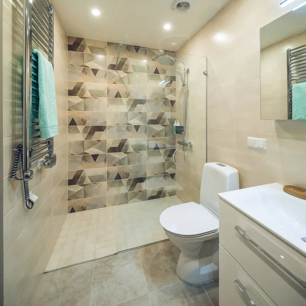 Moderne Einrichtung des Badezimmers in der Wohnung. Toilette und Dusche. — Stockfoto