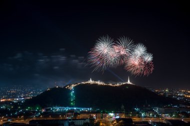 Fireworks show over Khao wang Historical Park, Petchaburi, thail clipart