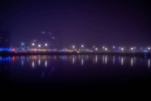Foggy Night Sheepshead Bay Brooklyn Usa — Stock Photo, Image