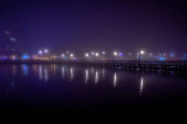 Neblige Nacht Sheepshead Bay Brooklyn Usa — Stockfoto