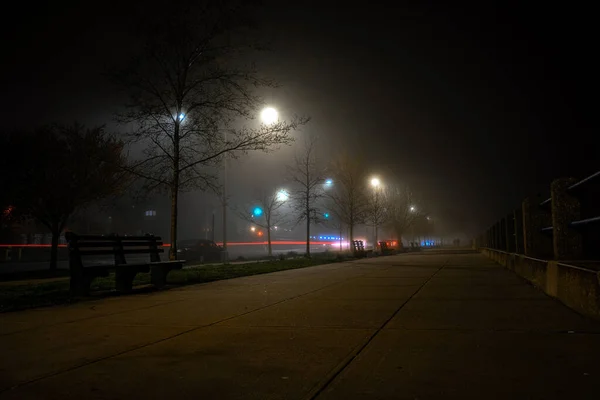 Foggy Night Sheepshead Bay Brooklyn Usa — Stock Photo, Image