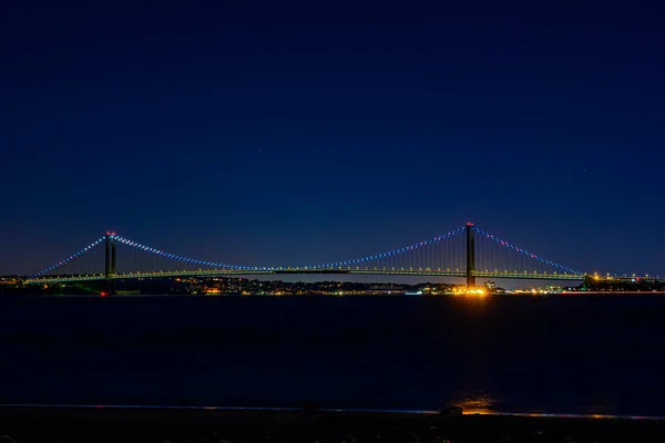 Vista Sobre Lower Manhattan Com Homenagem Luz Coney Island Brooklyn — Fotografia de Stock