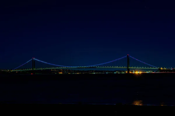 View Lower Manhattan Tribute Light Coney Island Brooklyn Eve 20Th — Stock Photo, Image