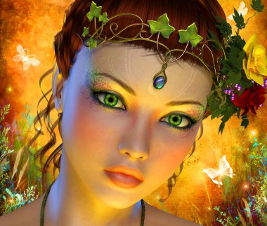 Fairytale background with woman closeup face clipart