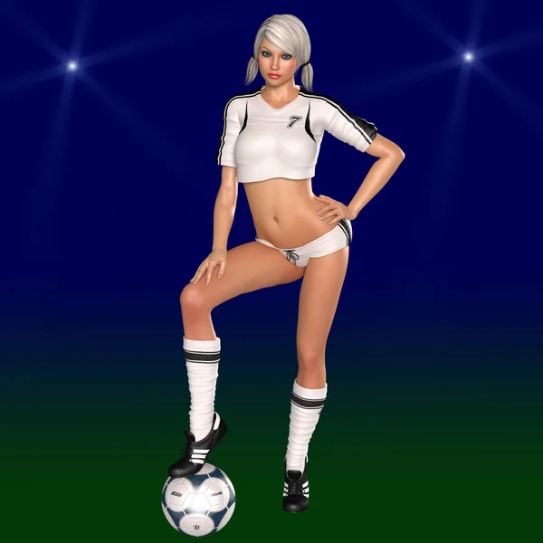 Menina bonito em uniforme de futebol com bola — Fotografia de Stock