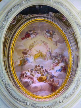 Frescoed tavanları, Caserta Kraliyet Sarayı, Reggia di Caserta dünyanın en büyük kraliyet konutlarından biri, UNESCO Dünya Mirasları Alanı, Caserta, Campania, İtalya