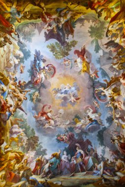 Frescoed tavanları, Caserta Kraliyet Sarayı, Reggia di Caserta dünyanın en büyük kraliyet konutlarından biri, UNESCO Dünya Mirasları Alanı, Caserta, Campania, İtalya