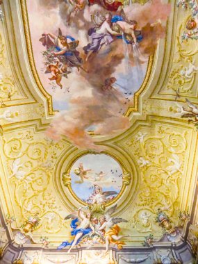 Frescoed tavanları, Caserta Kraliyet Sarayı, Reggia di Caserta dünyanın en büyük kraliyet konutlarından biri, UNESCO Dünya Mirasları Alanı, Caserta, Campania, İtalya