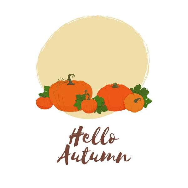 Hello Autumn Composition Pumpkins Leaves White Background Thanksgiving Halloween Decoration — Stock Vector