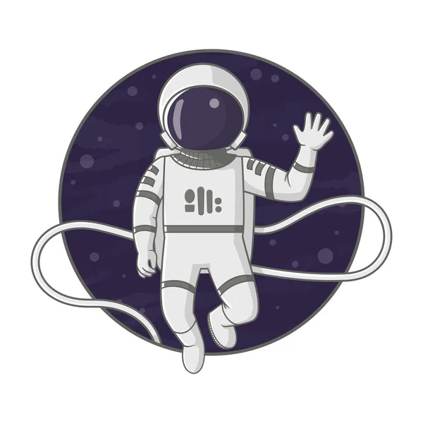 Astronot Uzay Dalgalarında Bir Ipte Yüzüyor Çizgi Film Çizimi Mza — Stok Vektör