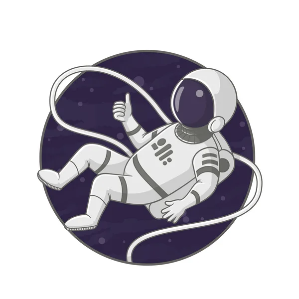 Űrhajós Lebeg Egy Kötélen Űrben Emeld Fel Hüvelykujjad Rajzfilm Illusztráció — Stock Vector