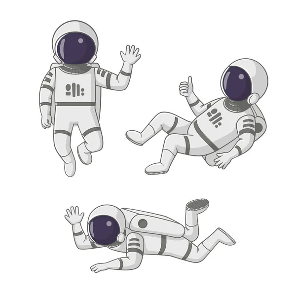 Conjunto Astronautas Flotantes Saludando Dando Pulgares Hacia Arriba Aislados Sobre — Vector de stock