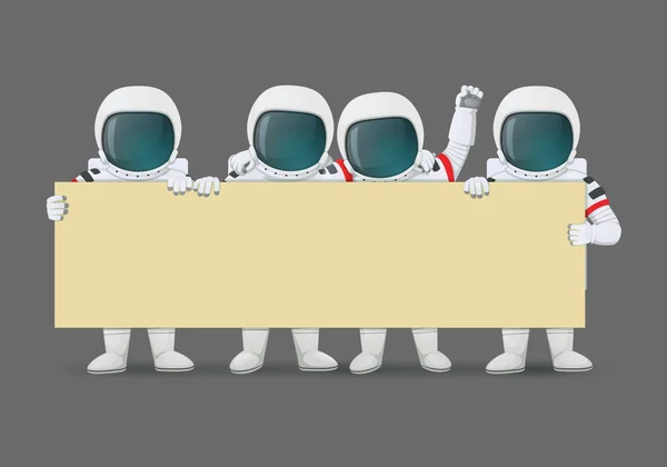 Grupa Astronautów Stojąca Wielkim Transparentem Podniesioną Pięścią Demonstracja Protest Ilustracja — Wektor stockowy