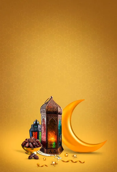 Ramadan Kareem 2020 Bakgrundsbild Islamisk Begrepp Gyllene Och Gul Färg Stockbild
