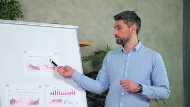İş adamı konuşmacı sunum stratejisi iş planı hedeflere ulaşıyor — Stok video