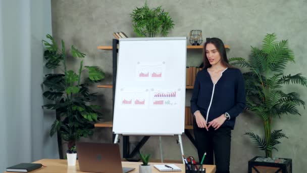 Businesswoman allenatore saluta ascoltare domanda studente dice insegna dipendente on-line — Video Stock