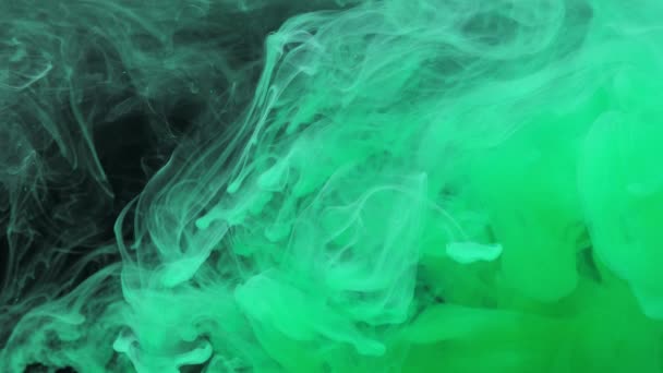 Green ink acrylic paint mixing in water, swirling softly underwater in aquarium — Stock Video