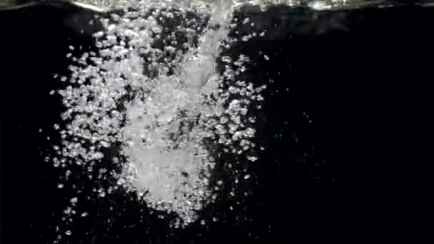 Lassú vízáramlás esik le az akváriumban, fekete alapon — Stock videók