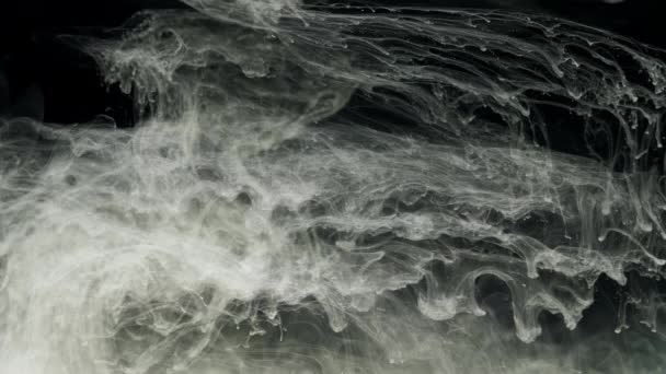 Szary tusz farba akrylowa mieszająca się w wodzie, wirująca delikatnie pod wodą w akwarium — Wideo stockowe