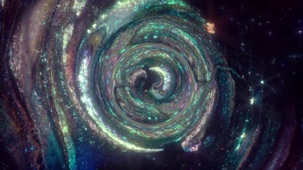 Explosion i universum. Lysande lysande partiklar, stjärndamm, rotation runt centrum, virvel — Stockvideo