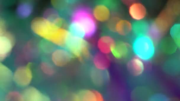 Neon heldere magie holografische cirkels licht abstracte achtergrond. Wazige kleurrijke lichtpuntjes — Stockvideo