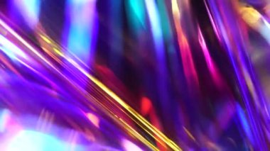 Neon mavisi, parlak dijital ışınlar ve hareket halindeki ışıklar. Parti ve tatil için soyut, şenlikli, holografik modern arka plan. Bulanık parlıyor