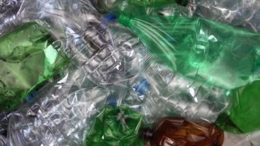 Flastic free concept. Compressed plastic bottles for recycling. Disposal and processing of solid waste. Environmental protection