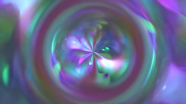 Kaleidoskopeffekt, psychedelisch schöne magische Muster. Holographische Regenbogen verschwommen blau grün lila Weihnachtskugel. Lichtbrechung, Bokeh-Glühen-Leuchten-Fackeln — Stockvideo