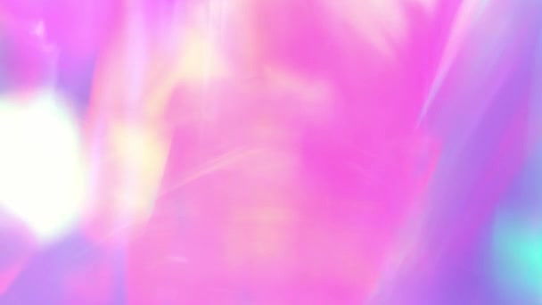 Pastel unicórnio roxo azul rosa teal cores abstrato fundo festivo. Refração óptica da luz através de um prisma, brilho bokeh brilho brilho flare — Vídeo de Stock