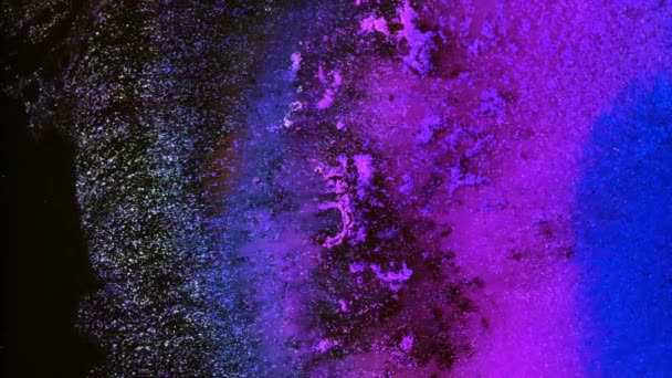 Blue purple neon pink circle abstract pattern. Shiny metallic particles in dark night background. Ink water swirl. Magic firework, Universe, Galaxy, Cosmos — Stock Video