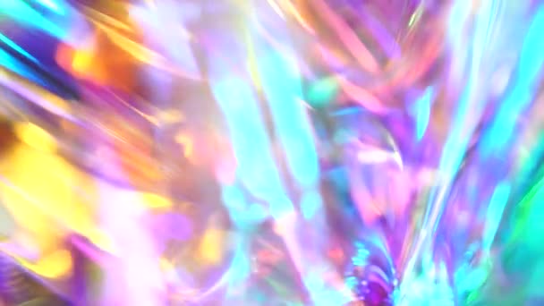 Resumen holográfico superposición de fondo unicornio multicolor, colores de prisma de fugas de luz rosa y púrpura, efecto desenfocado, brillo borroso. Fondo suave pastel en movimiento para las niñas — Vídeos de Stock