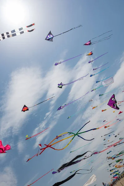 Pipas Com Céu Azul Nuvens Brancas — Fotografia de Stock