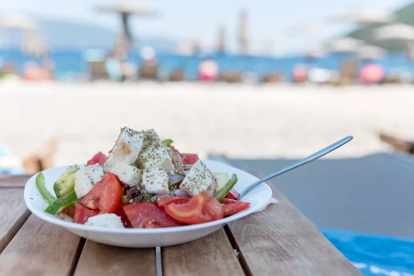 Assiette Vraie Salade Grecque Close — Photo