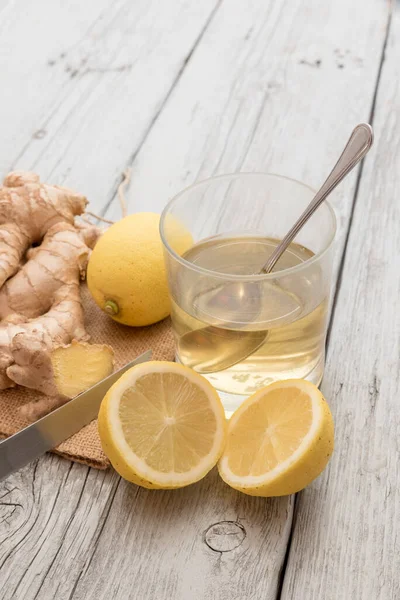 Healthy herbal tea with ginger and lemon